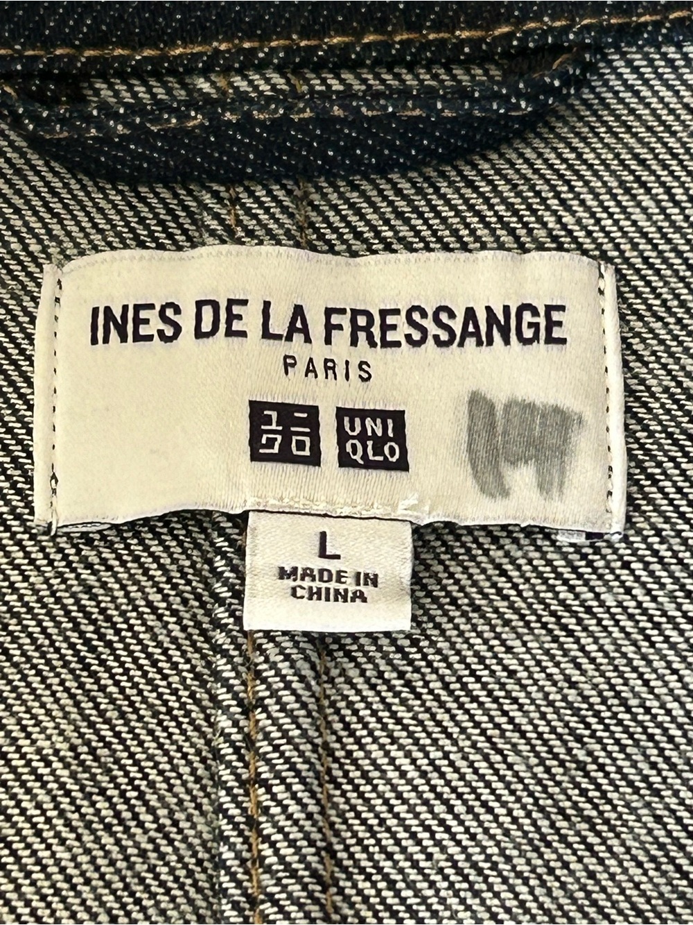 UNIQLO Ines de la Fressange Denim Chore Jacket Coverall Women Size L Dark Wash - Picture 9 of 12
